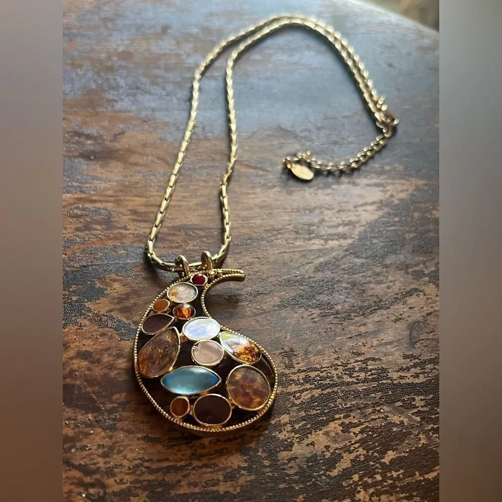 BIJOUX TERNER Pendant Necklace gold colorful jewelry retro